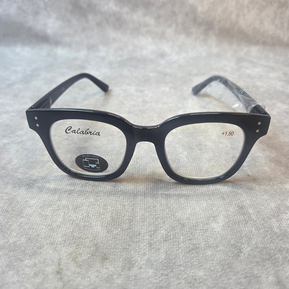 Calabria R785 C2 Black Square Reading Glasses +1.50 Blue Light Protection NEW